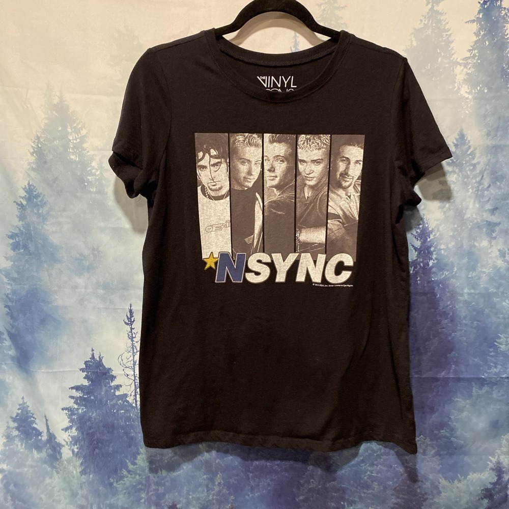 NSYNC Women's Black Band Tee Size 0 Adult